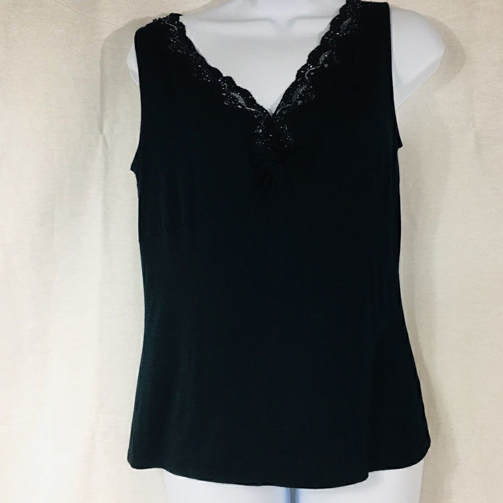 Emma James Small black v embellished tank top lace